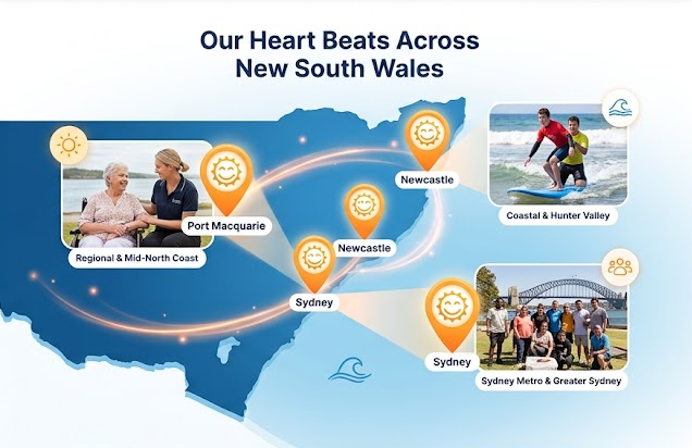SunnyJoy Ability Care Locations Map across New South Wales